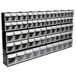 Motamec Modular Tilt Bin Parts Storage Wall Compartment 10 MIX Units / 66 Bins