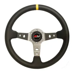 Motamec Rally Steering Wheel Deep Dish 350mm Black Leather Titanium Spoke
