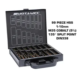 Motamec 99 Piece Cobalt M35 HSS Drill Bits Set 1-10mm Bit High Quality DIN 338