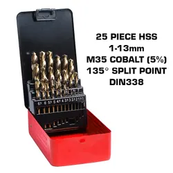 Motamec 25 Piece Cobalt M35 HSS Drill Bits Set 1-13mm Bit High Quality DIN 338