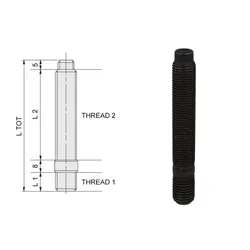 Evo Corse Wheel Hub Stud With Double Thread 82mm M12X1,5 To M12X1,25 Black