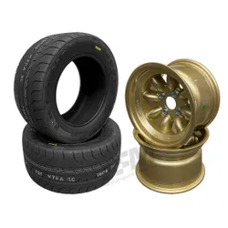 Wheel Tyre Set 2x Gold Revolution 8 Spoke 8x13 / Kumho V70A 235/45R13 - Medium