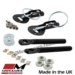 Motamec Bonnet Pins Competition Alloy with Retained Slider Lynch Pin Black Race Rally