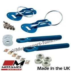 Motamec Bonnet Pins Competition Alloy with Retained Slider Lynch Pin Blue Race Rally