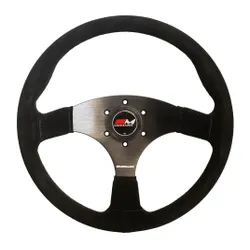 Motamec Race Rally Steering Wheel Flat Spoke 350mm Black Suede Black Spoke Spoke