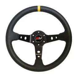 Motamec Rally Steering Wheel Deep Dish 350mm Black Leather Black Spoke