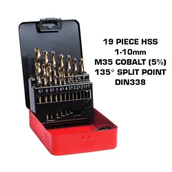 Motamec 19 Piece Cobalt M35 HSS Drill Bits Set 1-10mm Bit High Quality DIN 338