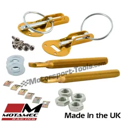 Motamec Bonnet Pins Competition Alloy with Retained Slider Lynch Pin Gold Race Rally