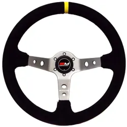 Motamec Rally Steering Wheel Deep Dish 350mm Black Suede Titanium Spoke