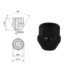 Evo Corse Steel Wheel Hub Stud Nut Open End M12X1,25 Black 60°
