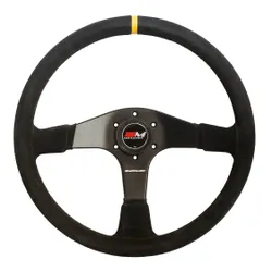 Motamec Pro Race Rally Steering Wheel Flat 3 Spoke 380mm Black Suede Black Spoke