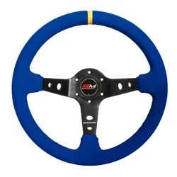 Motamec Rally Steering Wheel Deep Dish 350mm Blue Suede Black Spoke