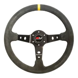 Motamec Rally Steering Wheel Deep Dish 350mm Dark Grey Suede Black Spoke