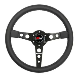 Motamec Classic Steering Wheel 350mm Black Leather Black Spoke Historic Retro