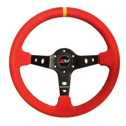 Motamec Rally Steering Wheel Deep Dish 350mm Red Suede Black Spoke