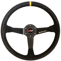 Motamec Pro Race Rally Steering Wheel Semi Deep Dish 3 Spoke 380mm Black Suede