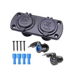 Dual Panel 12V Cigarette Lighter & USB Socket Charger Outlet Port Kit