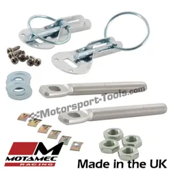 Motamec Bonnet Pins Competition Alloy with Retained Slider Lynch Pin Silver Race Rally