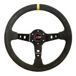 Motamec Rally Steering Wheel Deep Dish 350mm Black Suede Black Spoke